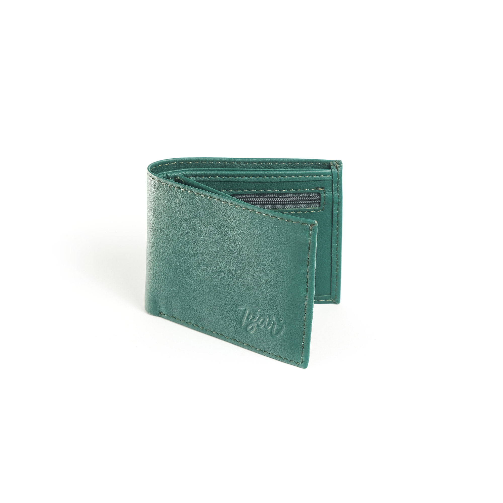Script, small green leather wallet - DechkoTzar